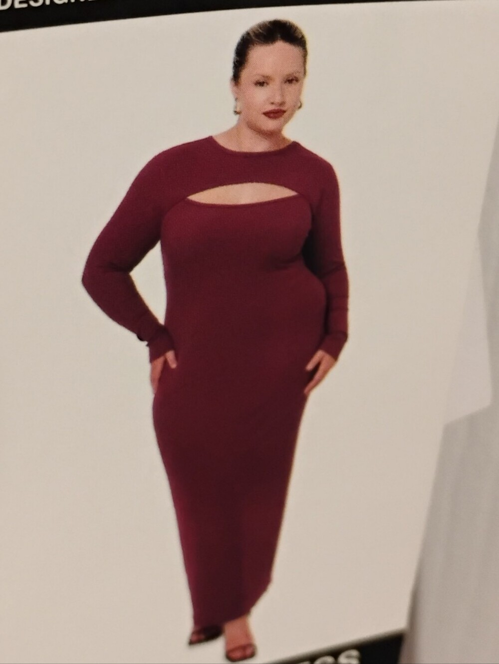 Edited by Remi Bader Plus Size Long Sleeve Cutout Dress Burgundy in Size 3X